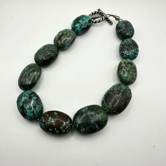 16” of polished chunks of green turquoise statement necklace with 925 hardware! - Picture 8 of 9